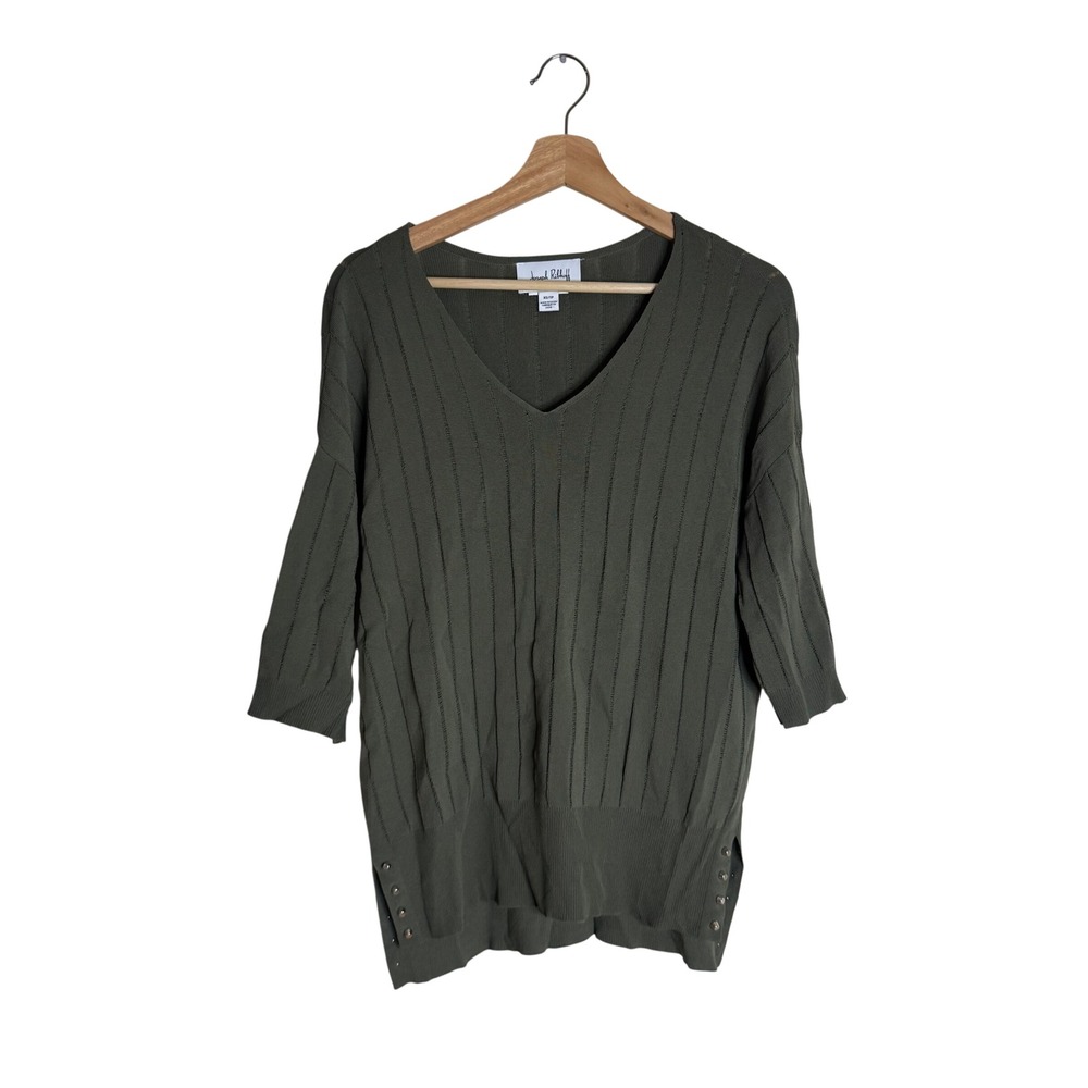 Joseph Ribkoff Women's Ribbed V-Neck Tunic Top Olive Green XS
